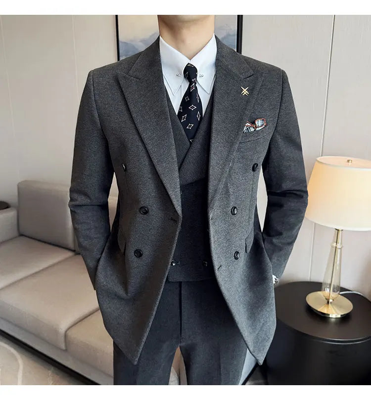 (Jacket+Pant) Autumn Winter Thickened Woolen Suit 2025 New High Quality Slim Business Tuxedo Fashion Wedding Social Suits