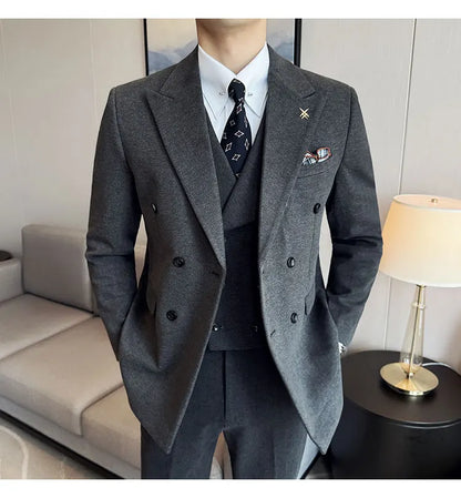 (Jacket+Pant) Autumn Winter Thickened Woolen Suit 2025 New High Quality Slim Business Tuxedo Fashion Wedding Social Suits