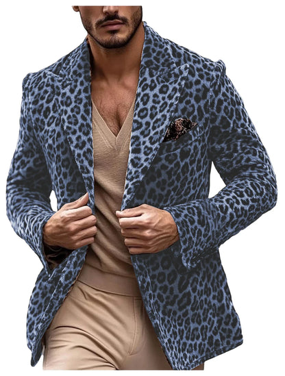 Men’s Leopard Print Velvet Blazer Peak Lapel Slim Fit Sport Coat Luxury Vintage Style Jacket for Party Night Out Male Outerwear