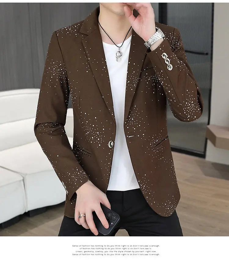 Blazer Men's Sequined High-end Hot Diamond Style Business Outdoor Travel Wedding Youth Slimming Casual High Formal Wear Blazer