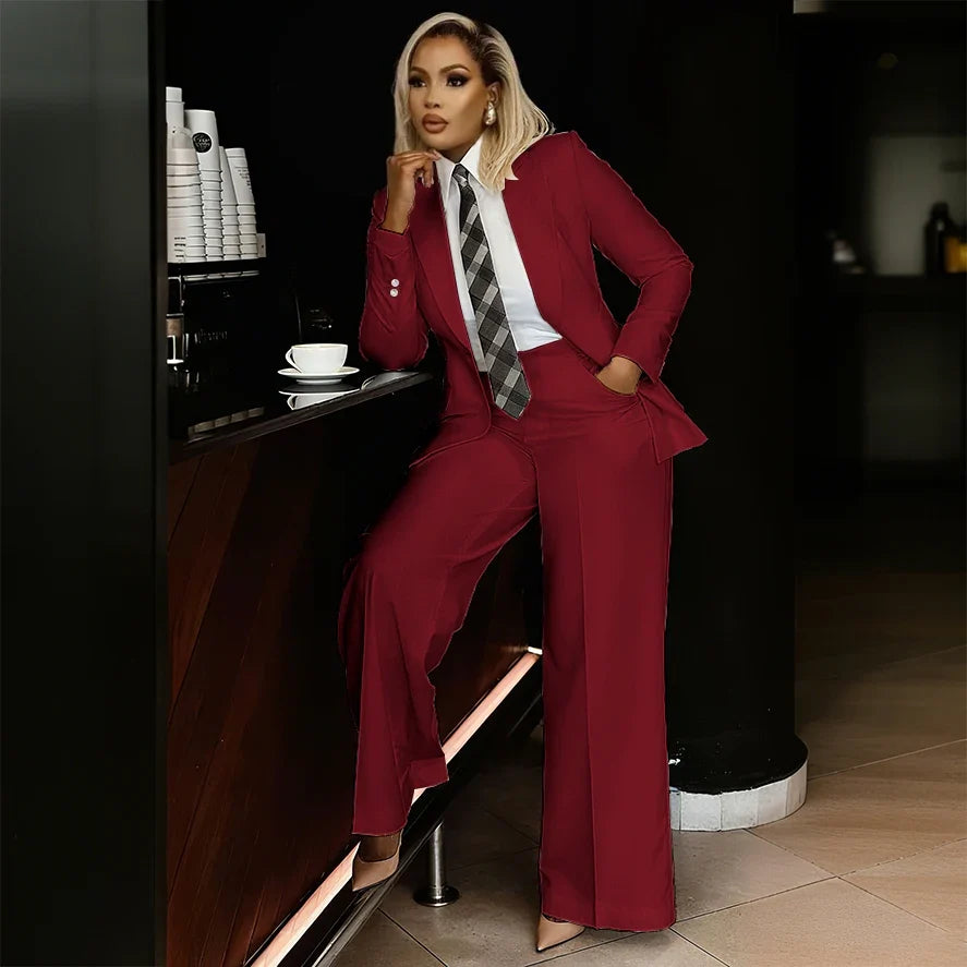 White Women's Suits Modern Formal Fashion Single-breasted Peak Lapel Two Pieces (Jacket+Pants) Office Lady Simple Set
