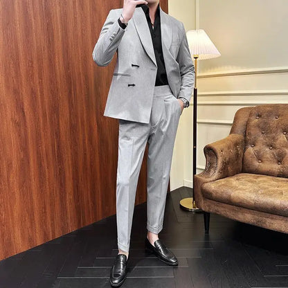 (Jacket+Pants) Vintage Luxury Chinese Style Suit Fashion Men High-end Elegant Business Social Wedding Dress Suit Tuxedo 2Pcs Set
