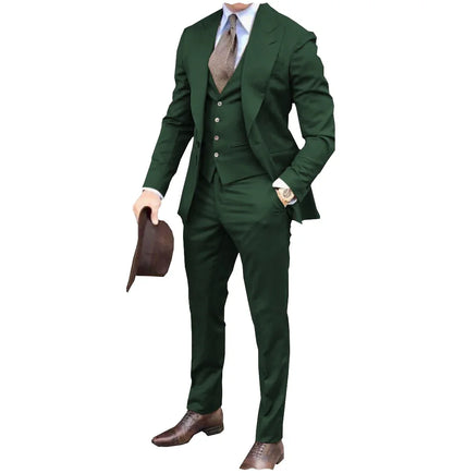 Men suits Groom Tuxedos Brown Prom Wedding Men Suit Slim Fit Cotton Blend Formal Suit For Men Slim Fit suits (Jacket+Pants+Vest)