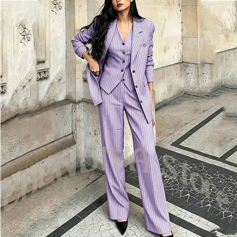 Tailor-Made Striped Suit For Women High Quality Peaked Lapel Single Breasted Three Piece Business Office Lady Formal Outfit
