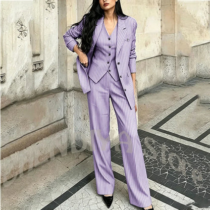 Tailor-Made Striped Suit For Women High Quality Peaked Lapel Single Breasted Three Piece Business Office Lady Formal Outfit
