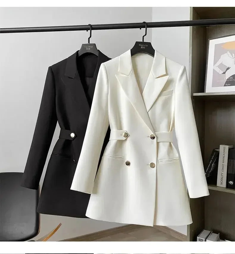 Women Suit Blazer Elegant Coat Spring Autumn Fashion Korean Blazer Luxury Double Breasted Jacket Solid Ladies Tops Clothes