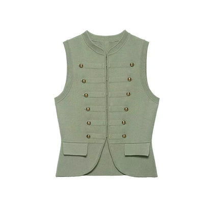 Women Elegant Solid Sleeveless Vest Double Breasted Decorative Slim Fit Short Chic Top 2026 Summer Casual Beach Vacation Top
