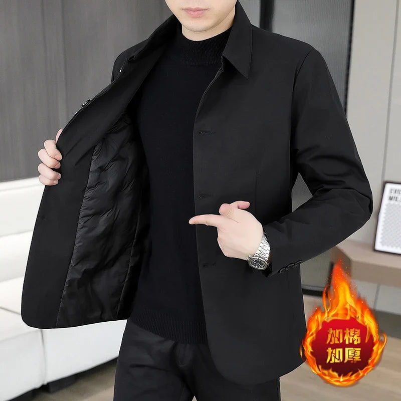 Blazer Men's Business Gentleman Wedding Fashion Best Man Solid Color Slim Fit Casual Mink Velvet with Cotton Thickened Blazer