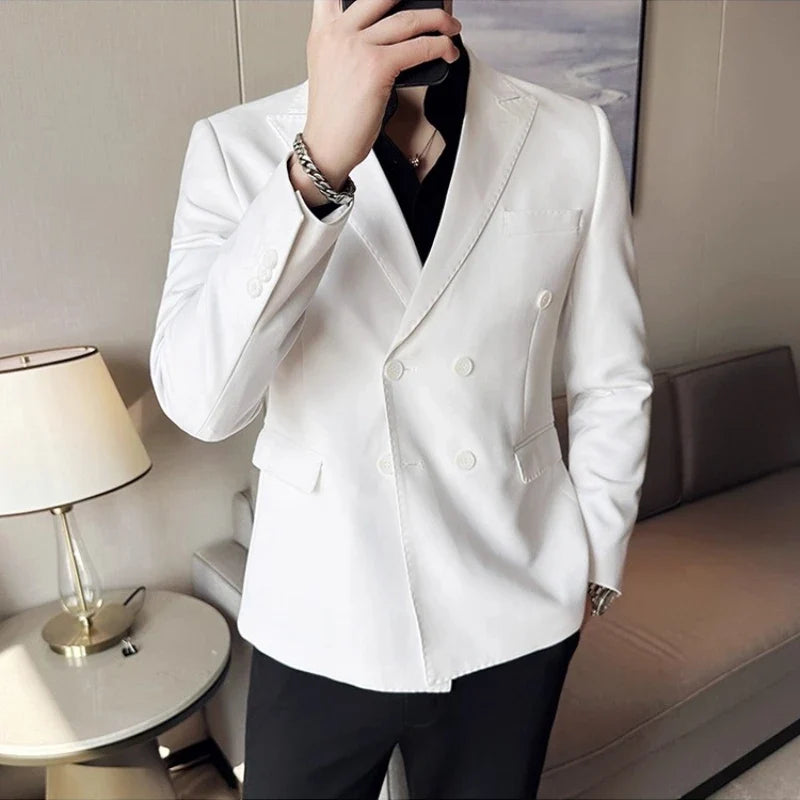 Autumn High-quality Double Breasted Slim Fit Suit Jacket Men Versatile Casual Business Blazer Wedding Social Banquet Formal Coat