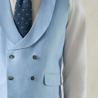 Men's Formal Vest Double-Breasted Lapel Waistcoat Pink Solid for Wedding & Business