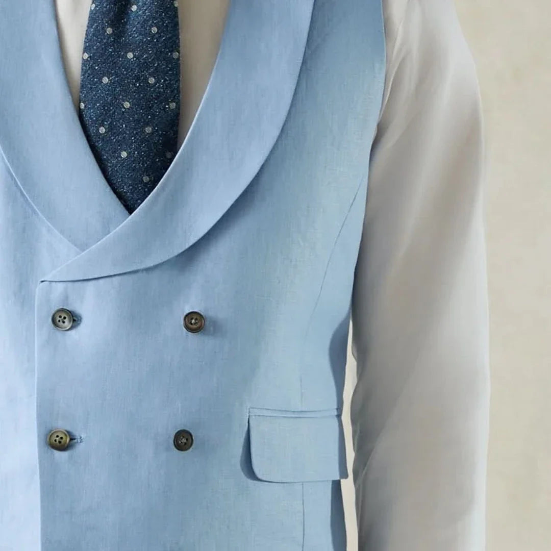 Men's Formal Vest Double-Breasted Lapel Waistcoat Pink Solid for Wedding & Business