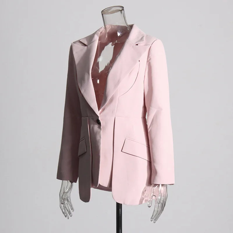 Spring Autumn New Women Blazer Back Hollow Out Waist Cinching Slim Fit Solid Color French Elegant Fashion Tide Coat HK17101