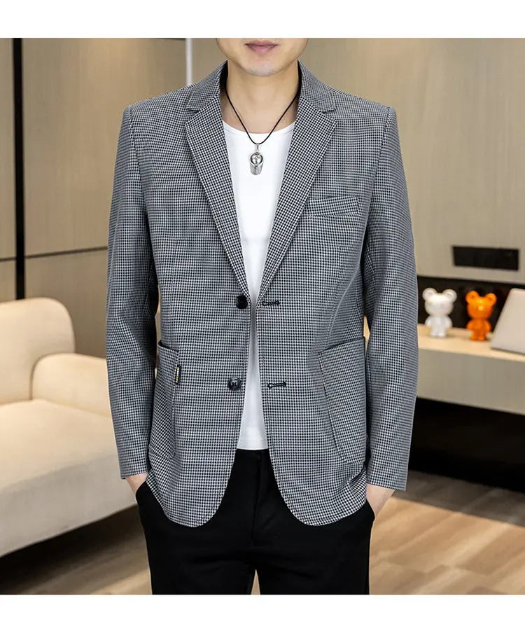 Men's Smart Casual Blazer Single Breasted Slim Fit Solid Color Spring Autumn Jacket
