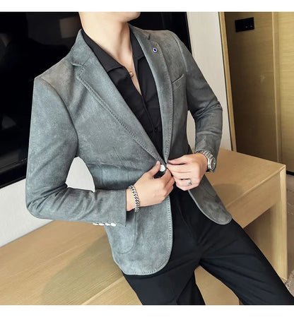 British Style Autumn Suede Business Casual Suit Jacket for Men High Quality Social Office Blazers Wedding Groom Dress Coats