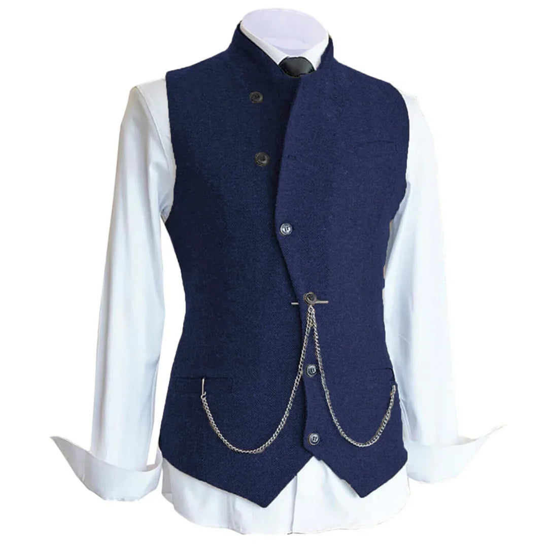 Men's Herringbone Suit Vest – Single Breasted Formal Waistcoat for Wedding & Events
