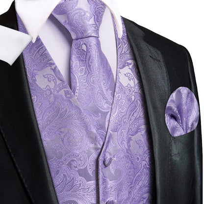 Men's Double Breasted Paisley Jacquard Waistcoat Set with Necktie & Pocket Square for Weddings and Tuxedo