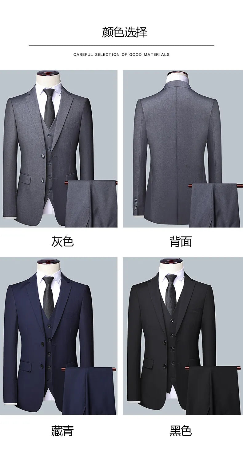 Men's 3-Piece Wedding Suit – Single Breasted, Smart Casual, Blue/Black/Gray – All Seasons