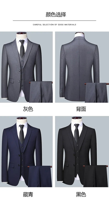 Men's 3-Piece Wedding Suit – Single Breasted, Smart Casual, Blue/Black/Gray – All Seasons