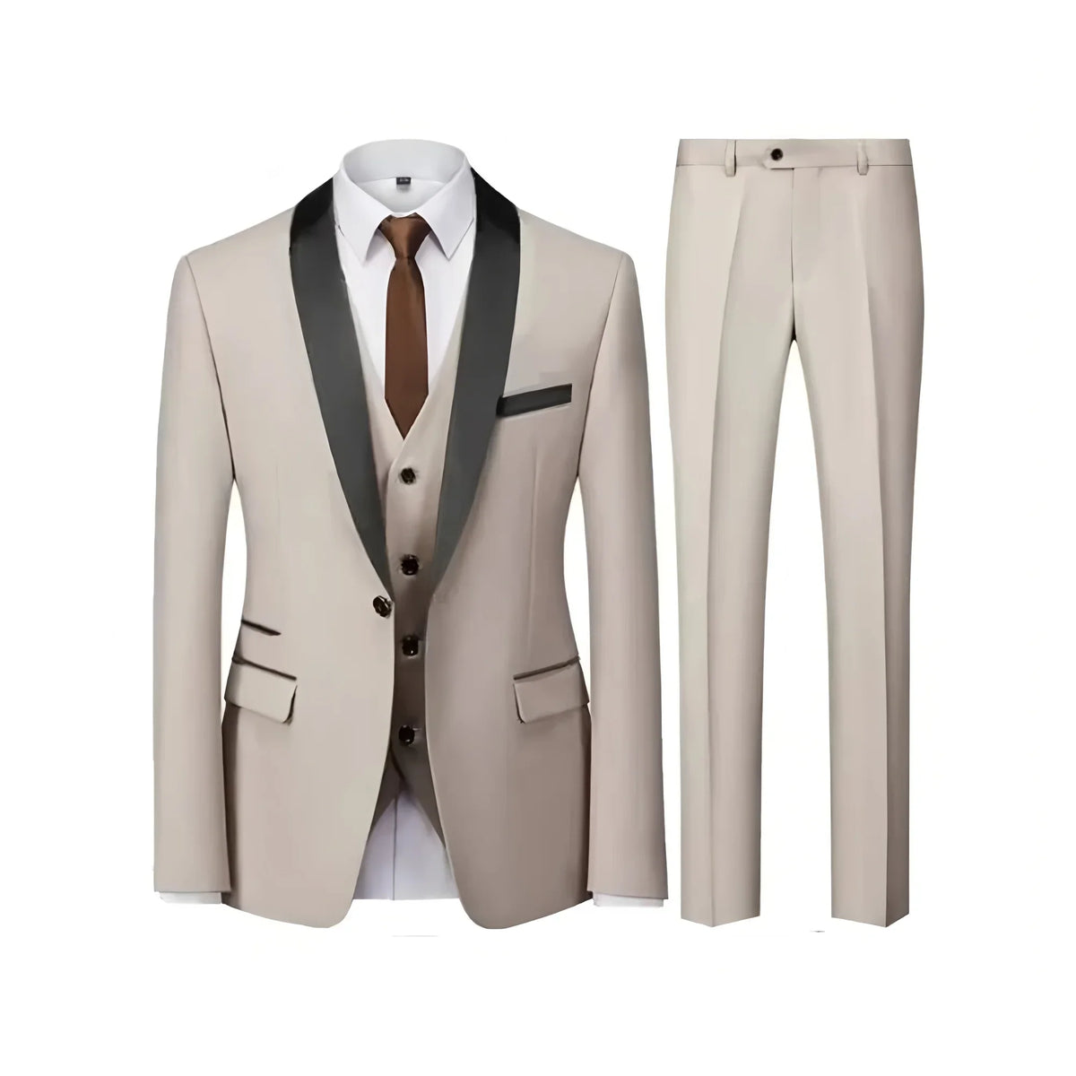 Costume trois pièces de cérémonie pour hommes à col vert | Design contrasté, coupe ajustée, comprend gilet, chemise, pantalon