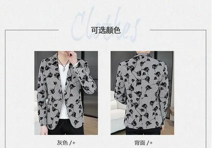 Blazer: Outdoor Fashion Business Gentleman Print Wedding Host Campus Slim-fit Casual Korean-style Youthful Versatile Men Blazer