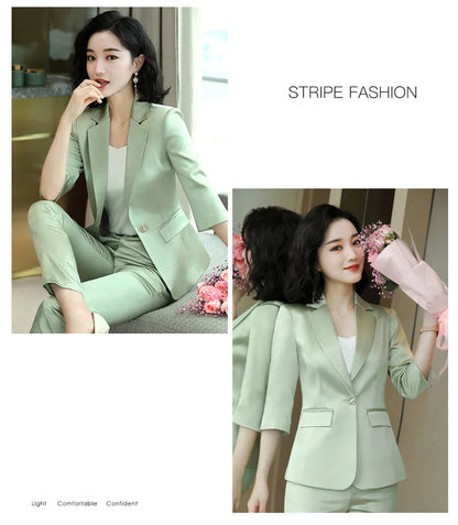 High-end Premium Women's Blazer Pant Two Piece Office Suit 2022 Spring New Elegant Temperament Female Jacket Casual Ninth Pants