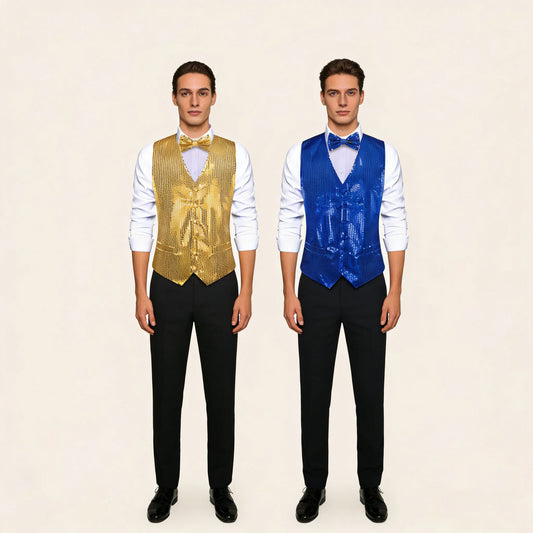 Men's Sequin Vest & Bow Tie Set – Sparkling Single-Breasted Waistcoat for Weddings, Parties & Stage Performances