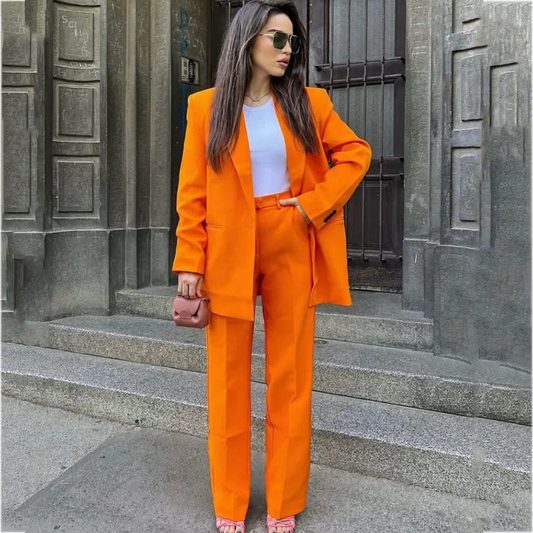 Daily Casual Women's Suit Peaked Lapel Blazer Straight Leg Pants Outfit Business Two Piece Streetwear Office Formal Wear