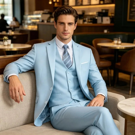 SlimFormal Mens Suit  Groomsmen Tuxedo Set Business Prom Jacket Blazer Vest Pants for Men
