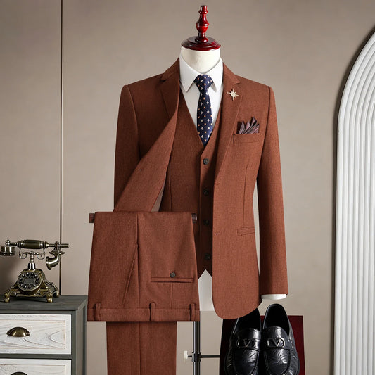 Men's Slim Fit 3-Piece Suit Set for Wedding, Banquet & Performance – Multiple Colors