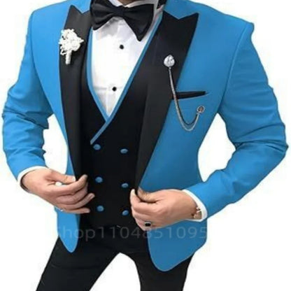 Wedding Suits for Men Peak Lapel Jacket Double Breasted Vest Pants 3 Pieces Groom Tuxedos Male Fashion Busienss Suit Party Sets