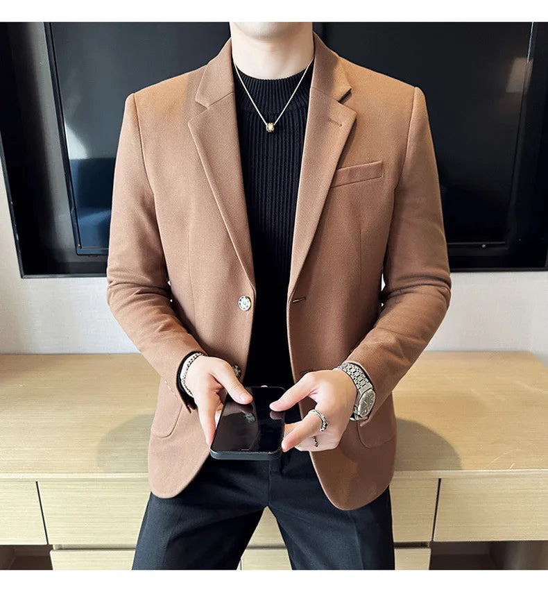 Autumn Winter New Woolen Slim Fit Suit Coat Men Fashion Casual Business Social Party Dress Men's Suit Jackets Tailcoats 4XL-M