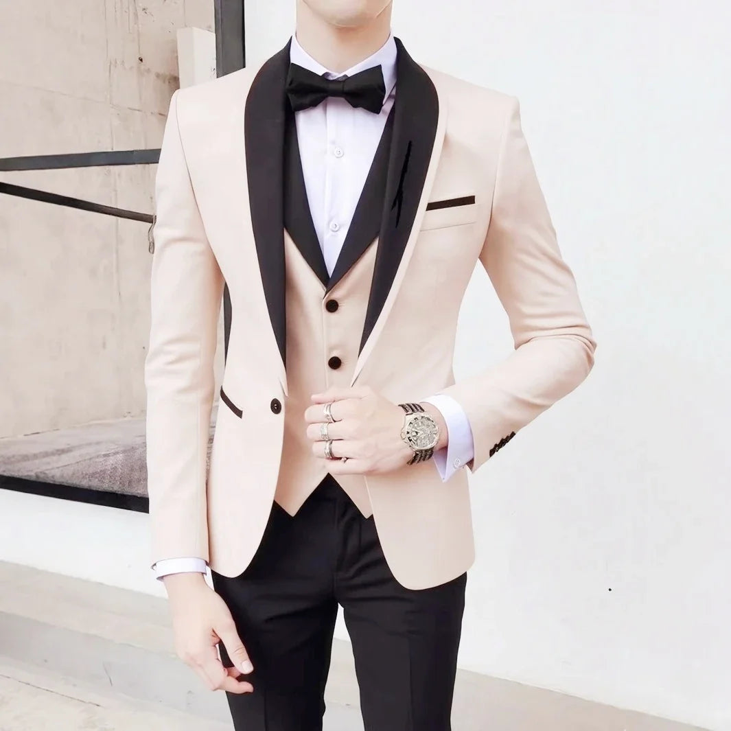 Classic Wedding Tuxedos 3 Pieces Suits Slim Fit Shawl Lapel Groomsmen Suit Male Formal Business Men Clothing(Jacket+Vest+Pants)