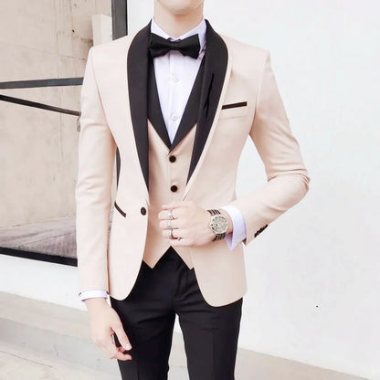Classic Wedding Tuxedos 3 Pieces Suits Slim Fit Shawl Lapel Groomsmen Suit Male Formal Business Men Clothing(Jacket+Vest+Pants)