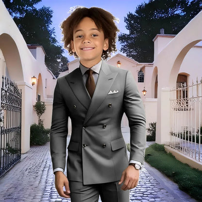 Fashion Light Grey Boy Suit Wedding Tuxedo Double Breasted Formal Child Jacket 2 Piece Blazer Pants costume enfant garçon