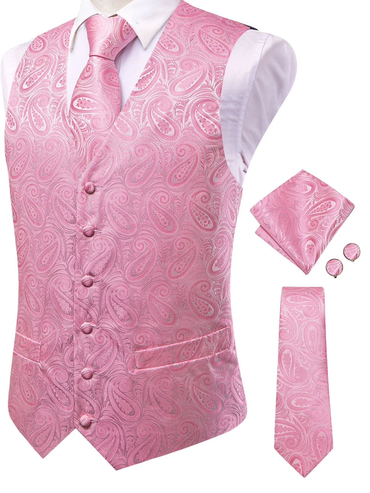 Men's Paisley Waistcoat Set – Single Breasted Vest with Matching Tie for Weddings and Formal Events