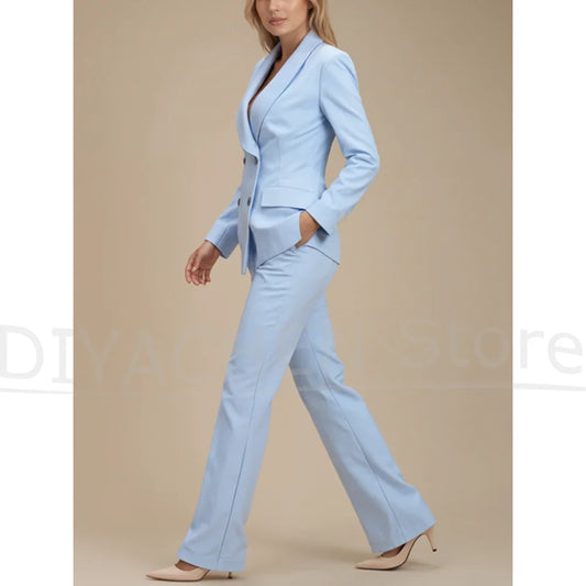 Chic Women's Suit Set Two Piece Formal Double Breasted Shawl Lapel Outfit Elegant Slim Fit Fashion Wedding Prom Party Wear