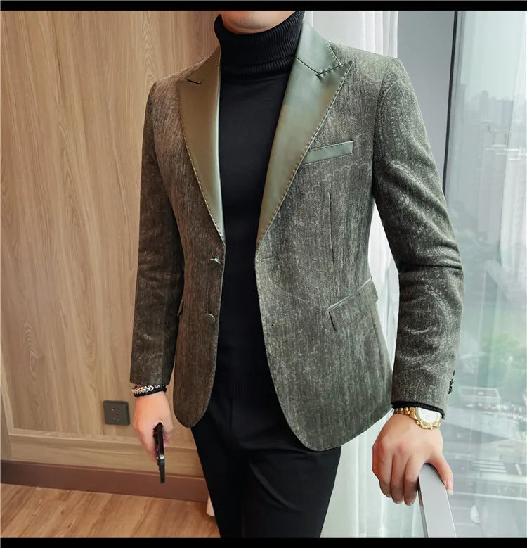 High-quality men's fashionable suit jackets, autumn and winter casual patchwork suits, new high-end patchwork suits