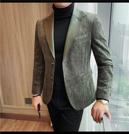 High-quality men's fashionable suit jackets, autumn and winter casual patchwork suits, new high-end patchwork suits