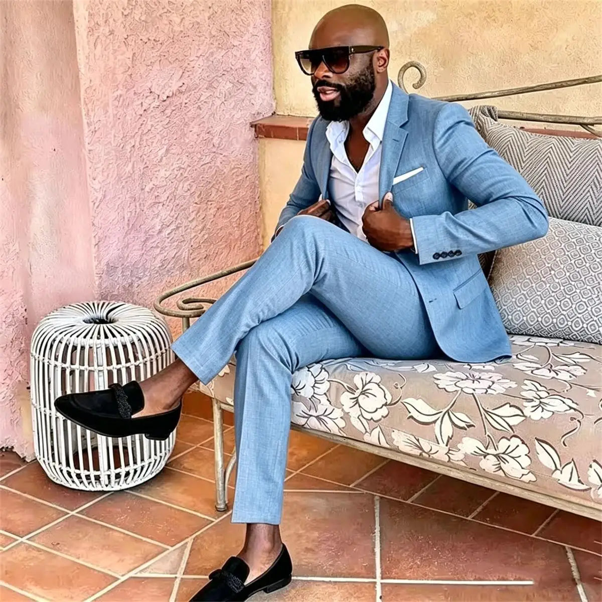 Summer Men's Linen Blend Suit 2 Pieces Slim Fit Casual Lightweight Jacket Pant Set for Party Business Wedding Prom Daily Wear