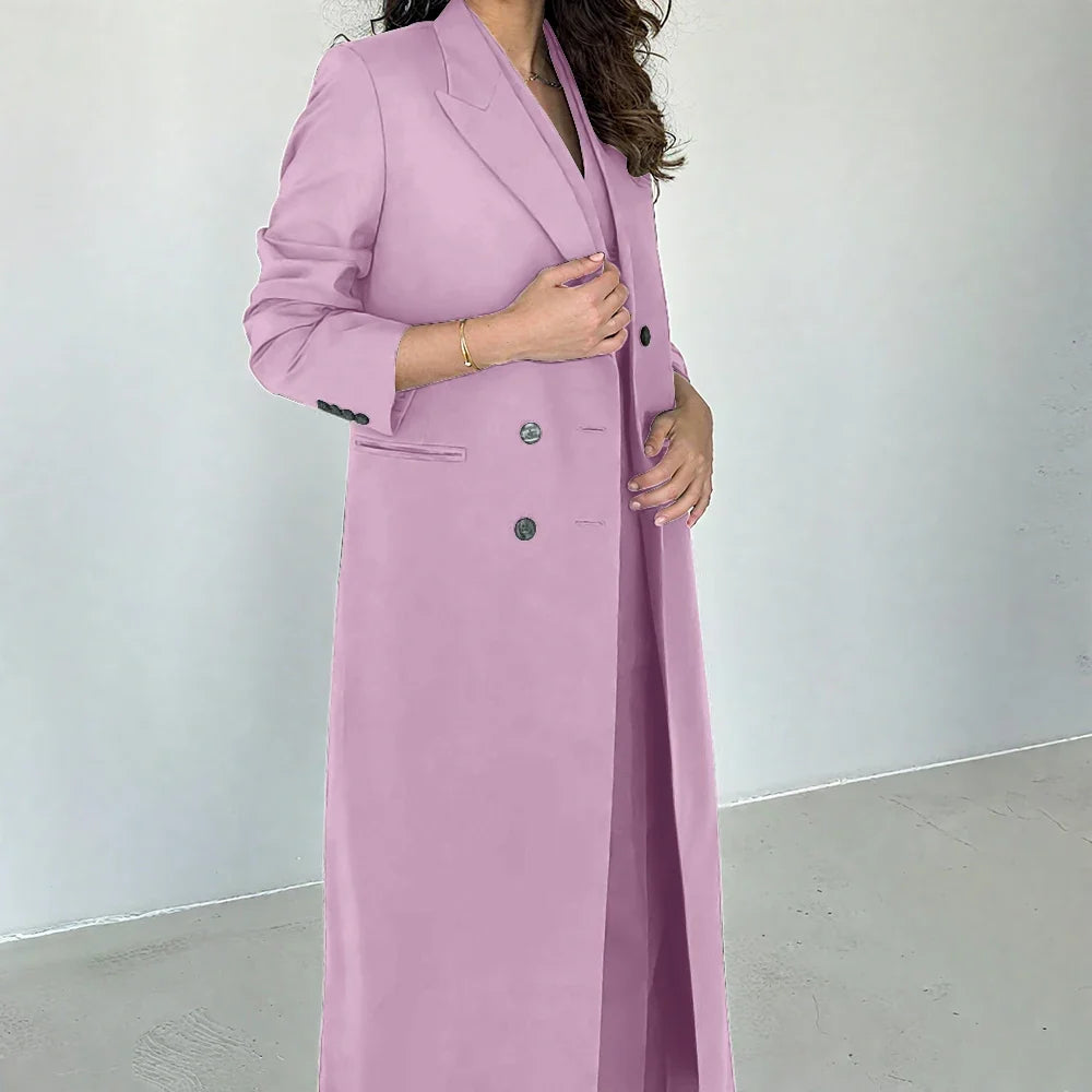 Gray Women Pants Sets 3 Piece Gorgeous Peak Lapel Double Breasted Solid Outfits Fashion Formal X-Long Suits (Blazer+Vest+Pants)