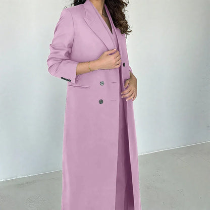 Gray Women Pants Sets 3 Piece Gorgeous Peak Lapel Double Breasted Solid Outfits Fashion Formal X-Long Suits (Blazer+Vest+Pants)
