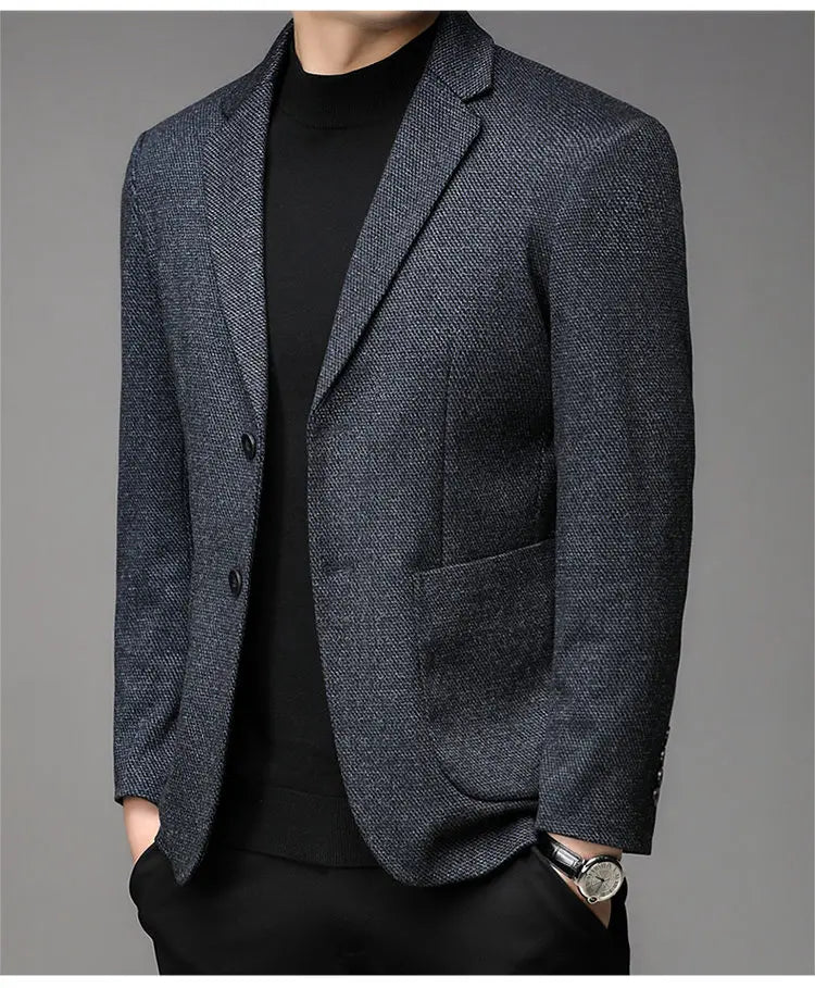 Men's Smart Casual Blazer Single Breasted Blue Autumn Winter