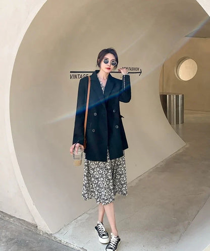 New Arrival 2025 Spring Autumn Women's Korean Loose Blazer Mid Length Solid Color Design Sense Versatile Daily Wear Student Look