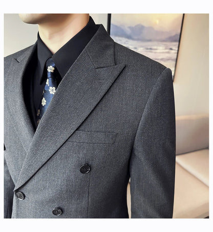 Men's Double Breasted Suit Set – Slim Fit Blazer, Vest & Pants for Wedding & Business