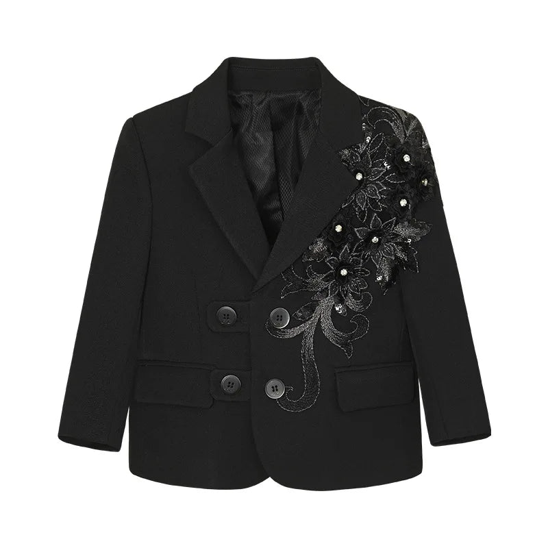 Children's Embroidered Suit Set Flower Boys Wedding Outfit Kids Jacket Vest Pants Tie 4Pieces Birthdy Party Clothes Set