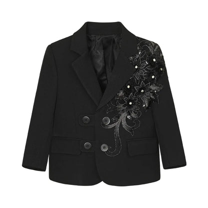 Children's Embroidered Suit Set Flower Boys Wedding Outfit Kids Jacket Vest Pants Tie 4Pieces Birthdy Party Clothes Set