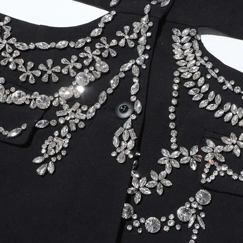 Sexy Stylish Coats 2025 Spring Autumn New Women Diamonds Nail Bead Heavy Waist Exposed High Sense Long Sleeve Blazer HK3760