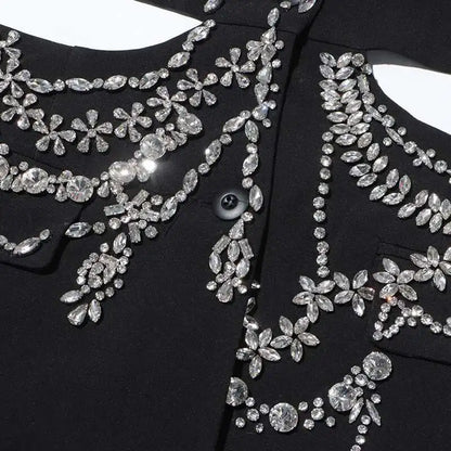 Sexy Stylish Coats 2025 Spring Autumn New Women Diamonds Nail Bead Heavy Waist Exposed High Sense Long Sleeve Blazer HK3760