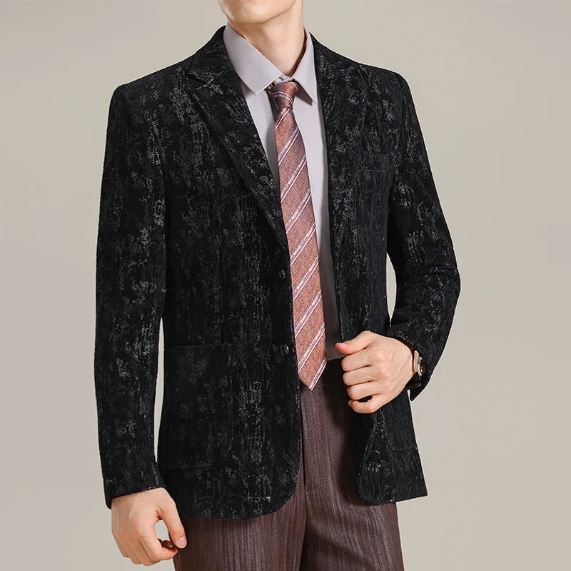 High Quality Autumn Men's Slim Fit Suit Jacket Fashion Plush Jacquard Casual Suit Jacket Street Wear Social Business Blazers 5XL