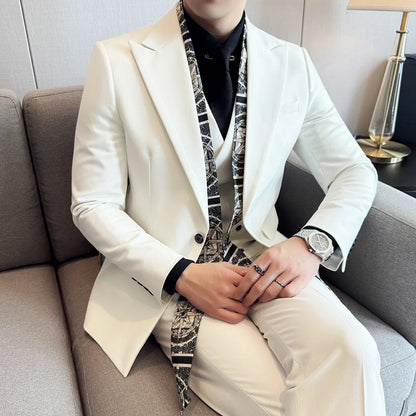 Scarf With Design Double Collar Suit Men's Business Casual Groom Wedding Slim Fit Suit Tuxedo 3-piece Set (Jacket+Vest+Pant)